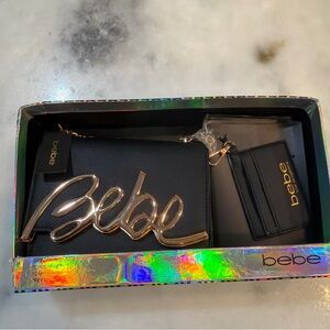 Bebe Elegant Black and Gold Purse Card Holder Set